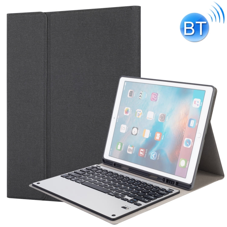 HK129 For iPad Pro 12.9 inch (2017) / (2015) Silk Texture Detachable Aluminum Alloy Bluetooth Keyboard Leather Tablet Case with Pen Slot & Stand Function