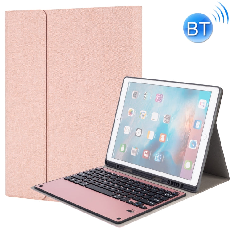 HK129 For iPad Pro 12.9 inch (2017) / (2015) Silk Texture Detachable Aluminum Alloy Bluetooth Keyboard Leather Tablet Case with Pen Slot & Stand Function