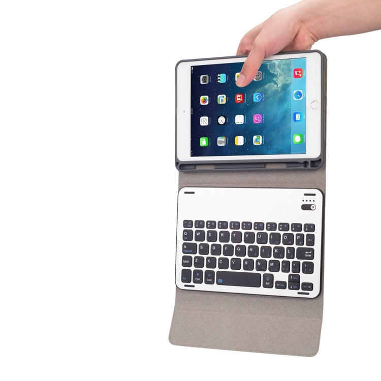 RK845 For iPad iPad mini 5 / 4 Silk Texture Detachable Aluminum Alloy Bluetooth Keyboard Leather Tablet Case with Pen Slot & Stand Function