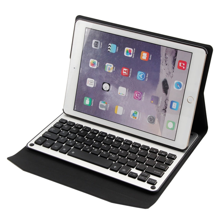 1038D For iPad Air 2 & Air 1 / Pro 9.7 inch & 2017 iPad & 2018 iPad Backlight Version Lambskin Texture Detachable Aluminum Alloy Bluetooth Keyboard Leather Tablet Case with Stand Function