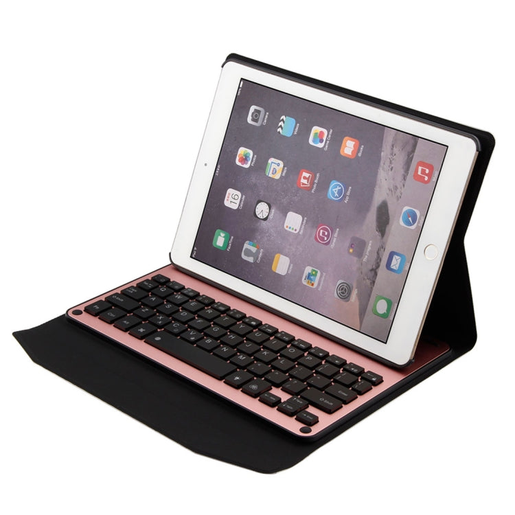 1038D For iPad Air 2 & Air 1 / Pro 9.7 inch & 2017 iPad & 2018 iPad Backlight Version Lambskin Texture Detachable Aluminum Alloy Bluetooth Keyboard Leather Tablet Case with Stand Function