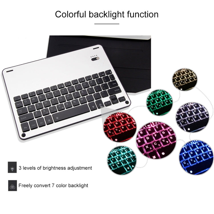 1038D For iPad Air 2 & Air 1 / Pro 9.7 inch & 2017 iPad & 2018 iPad Backlight Version Lambskin Texture Detachable Aluminum Alloy Bluetooth Keyboard Leather Tablet Case with Stand Function