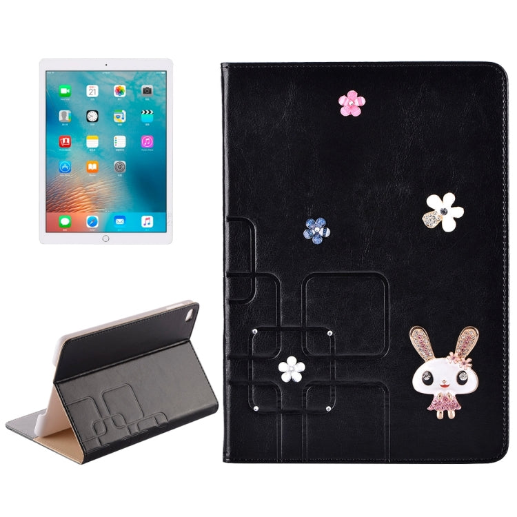 For iPad Pro 12.9 inch Rabbit Pattern Diamond Encrusted Leather Case with Holder & Card Slots