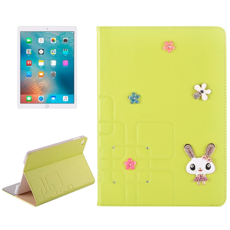 For iPad Pro 12.9 inch Rabbit Pattern Diamond Encrusted Leather Case with Holder & Card Slots