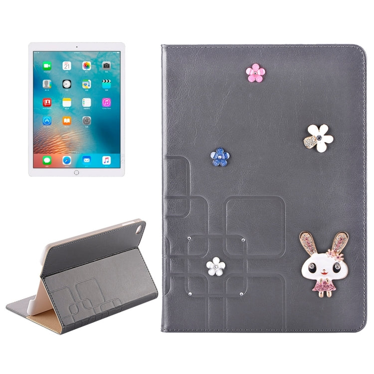 For iPad Pro 12.9 inch Rabbit Pattern Diamond Encrusted Leather Case with Holder & Card Slots