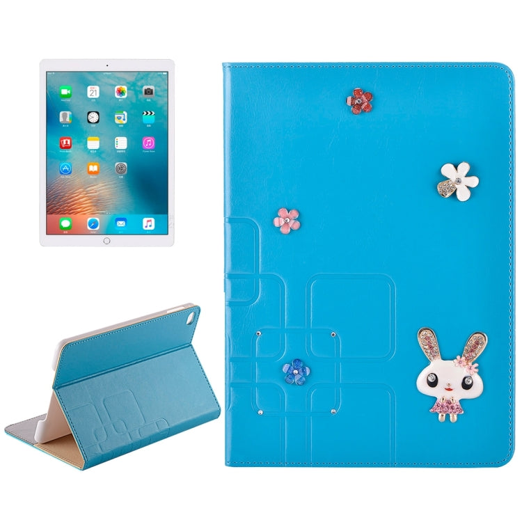 For iPad Pro 12.9 inch Rabbit Pattern Diamond Encrusted Leather Case with Holder & Card Slots