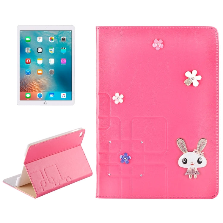 For iPad Pro 12.9 inch Rabbit Pattern Diamond Encrusted Leather Case with Holder & Card Slots
