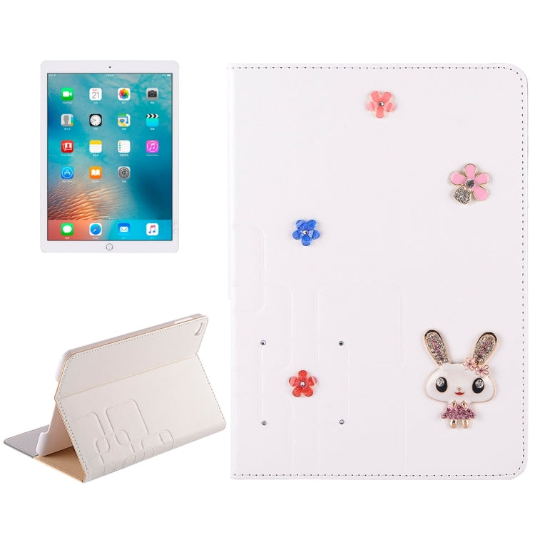 For iPad Pro 12.9 inch Rabbit Pattern Diamond Encrusted Leather Case with Holder & Card Slots