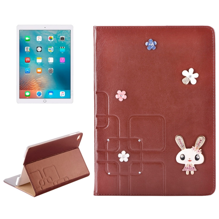 For iPad Pro 12.9 inch Rabbit Pattern Diamond Encrusted Leather Case with Holder & Card Slots