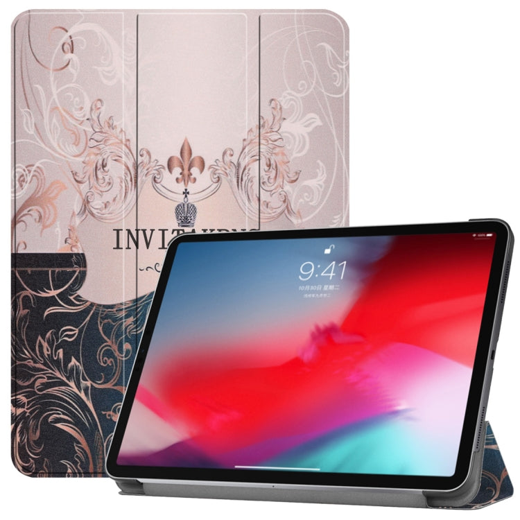 Horizontal Flip French Flower Texture Pattern Colored Painted Leather Case for iPad Pro 11 inch (2018), with Three-folding Holder & Wake-up / Sleep Function