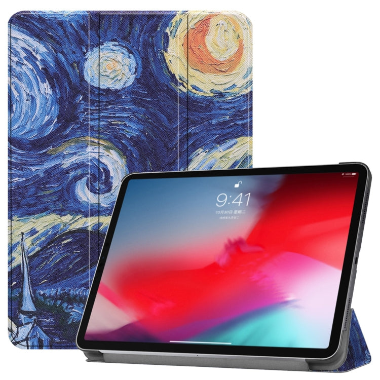 Horizontal Flip Starry Sky Pattern Colored Painted Leather Case for iPad Pro 11 inch (2018), with Three-folding Holder & Wake-up / Sleep Function