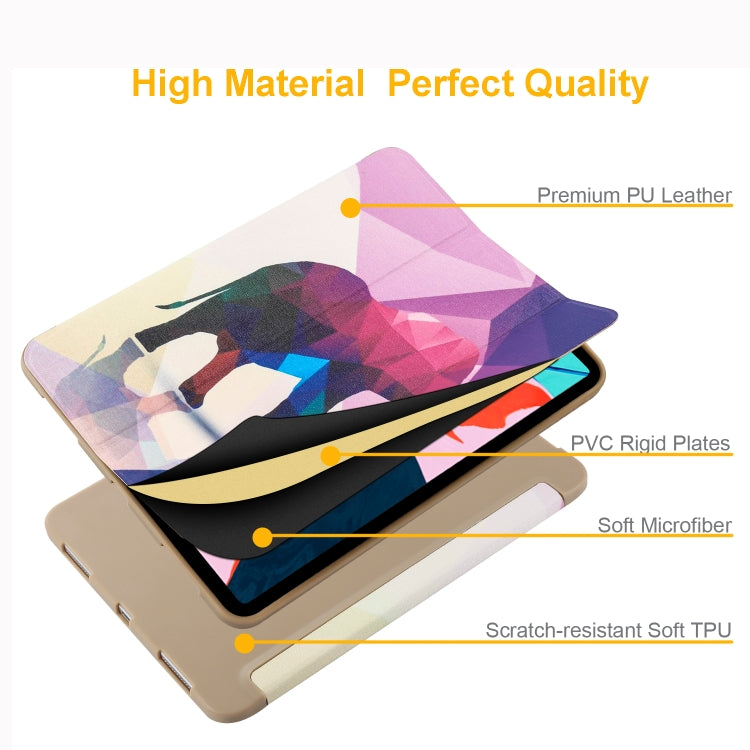 Horizontal Flip Elephant Pattern Colored Painted Leather Case for iPad Pro 11 inch (2018), with Three-folding Holder & Wake-up / Sleep Function