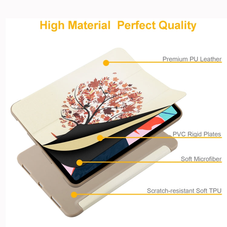 Horizontal Flip Maple Pattern Colored Painted Leather Case for iPad Pro 11 inch (2018), with Three-folding Holder & Wake-up / Sleep Function