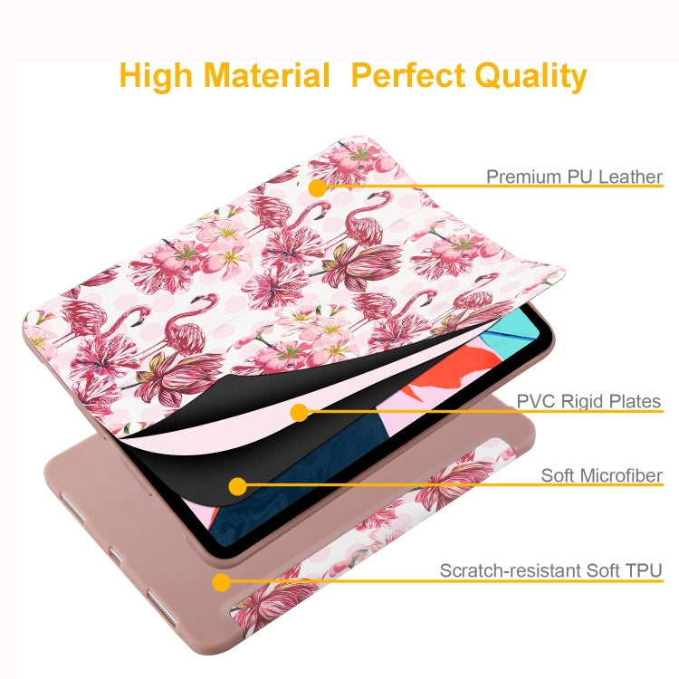 Horizontal Flip Flaming Bird Pattern Colored Painted Leather Case for iPad Pro 11 inch (2018), with Three-folding Holder & Wake-up / Sleep Function
