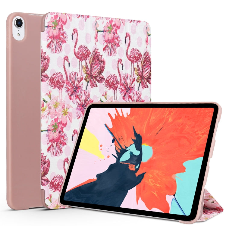 Horizontal Flip Flaming Bird Pattern Colored Painted Leather Case for iPad Pro 11 inch (2018), with Three-folding Holder & Wake-up / Sleep Function