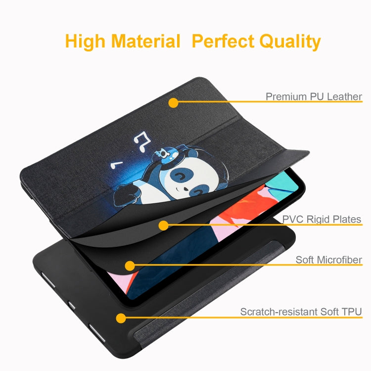 Horizontal Flip Music Panda Pattern Colored Painted Leather Case for iPad Pro 11 inch (2018), with Three-folding Holder & Wake-up / Sleep Function