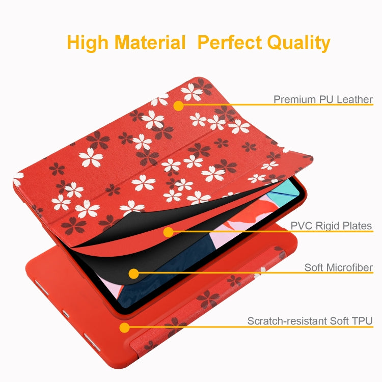 Horizontal Flip Cherry Blossoms Pattern Colored Painted Leather Case for iPad Pro 11 inch (2018), with Three-folding Holder & Wake-up / Sleep Function
