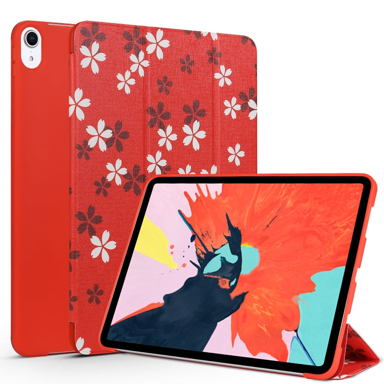 Horizontal Flip Cherry Blossoms Pattern Colored Painted Leather Case for iPad Pro 11 inch (2018), with Three-folding Holder & Wake-up / Sleep Function