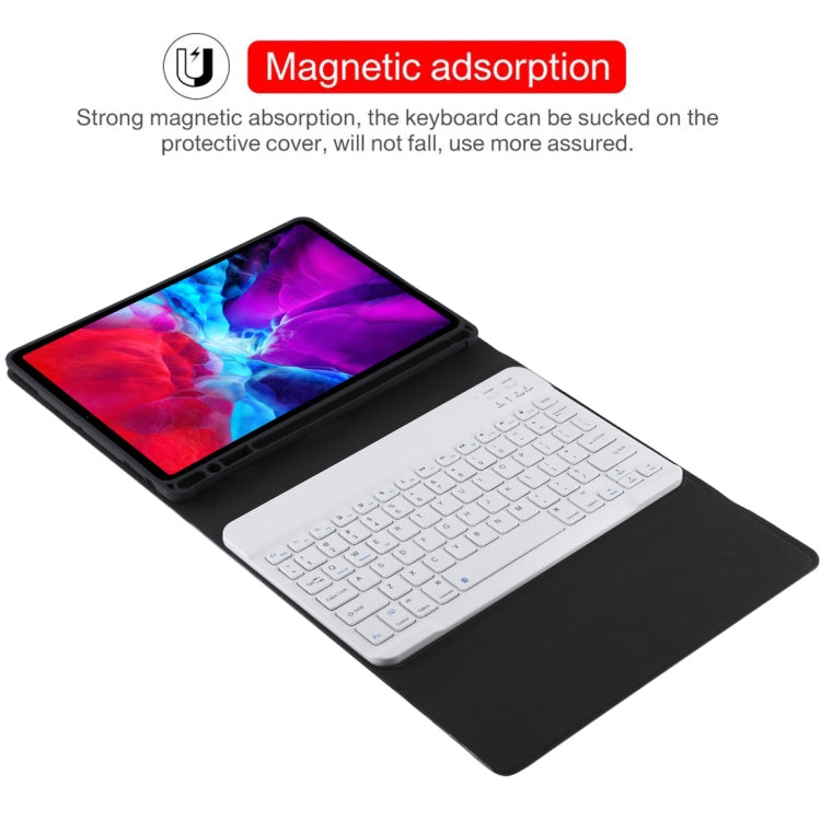 TG11B Detachable Bluetooth White Keyboard + Microfiber Leather Tablet Case for iPad Pro 11 inch (2020), with Pen Slot & Holder