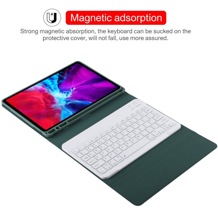 TG11B Detachable Bluetooth White Keyboard + Microfiber Leather Tablet Case for iPad Pro 11 inch (2020), with Pen Slot & Holder