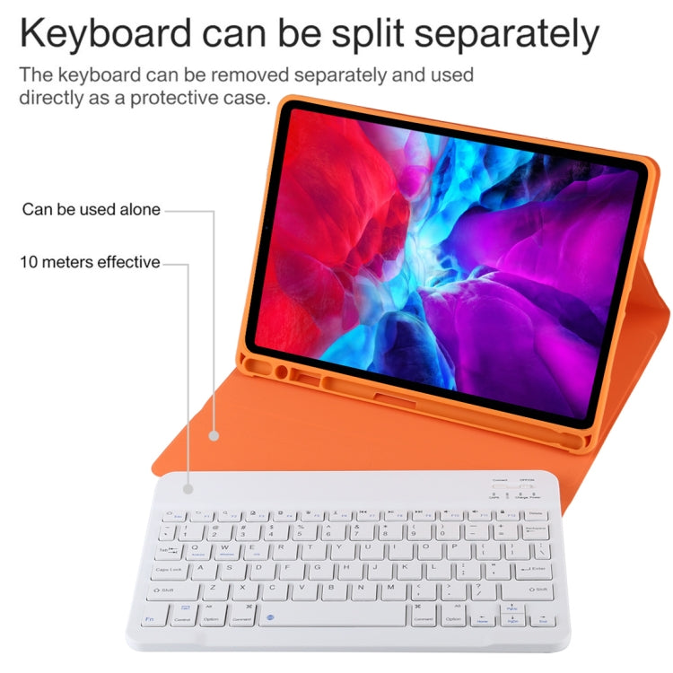 TG11B Detachable Bluetooth White Keyboard + Microfiber Leather Tablet Case for iPad Pro 11 inch (2020), with Pen Slot & Holder