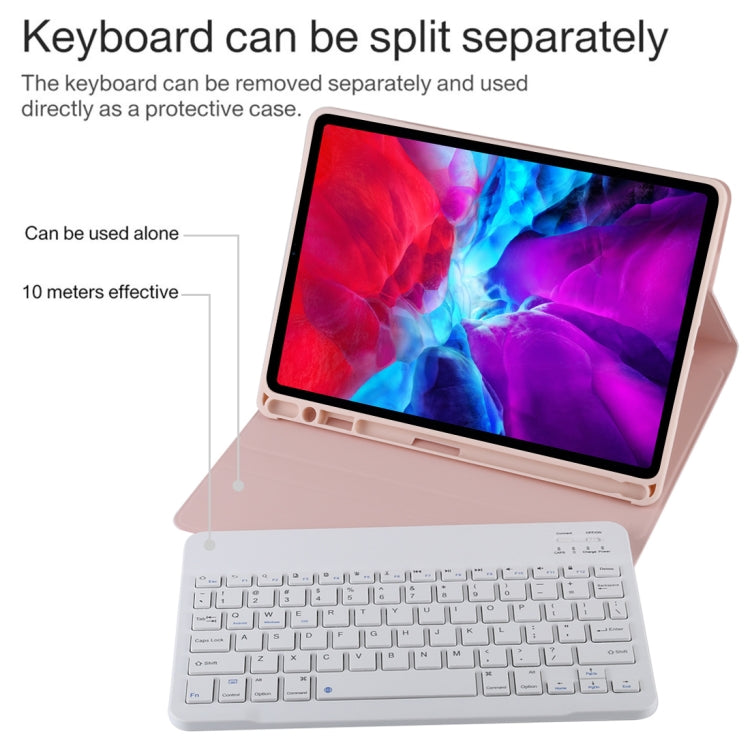 TG11B Detachable Bluetooth White Keyboard + Microfiber Leather Tablet Case for iPad Pro 11 inch (2020), with Pen Slot & Holder