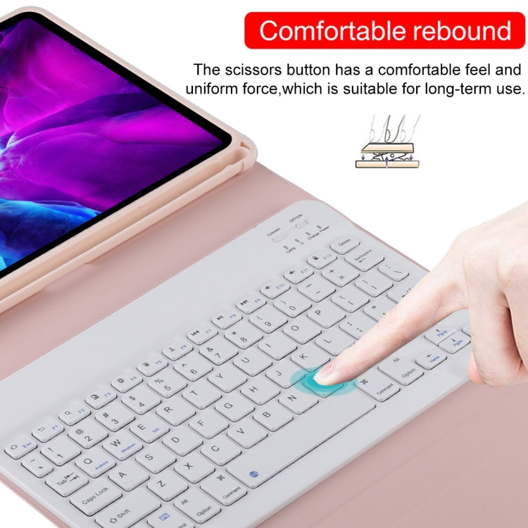 TG11B Detachable Bluetooth White Keyboard + Microfiber Leather Tablet Case for iPad Pro 11 inch (2020), with Pen Slot & Holder