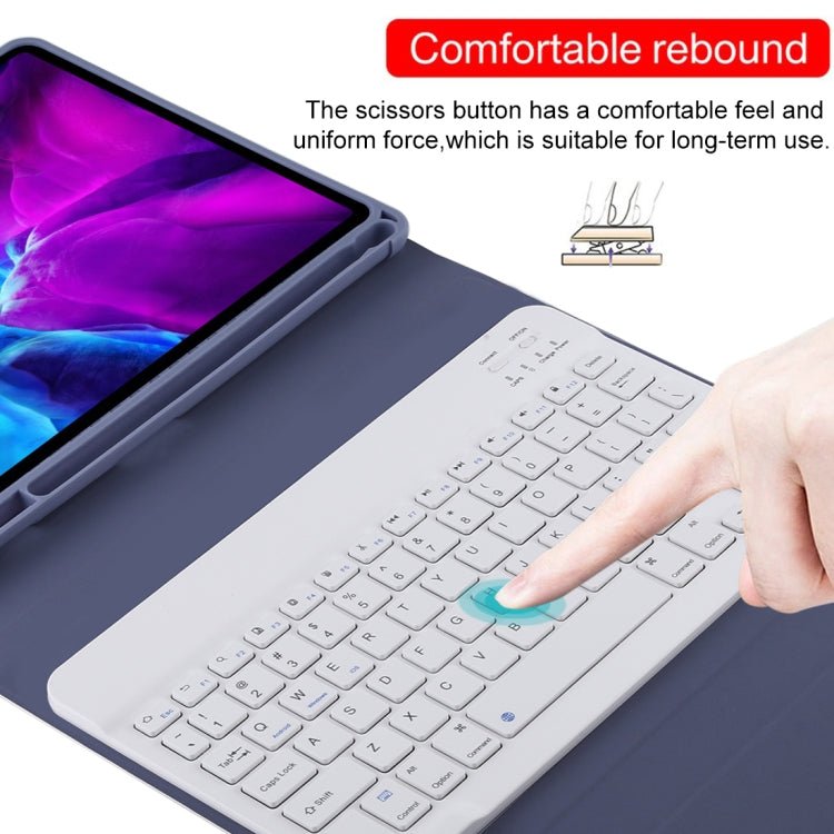 TG11B Detachable Bluetooth White Keyboard + Microfiber Leather Tablet Case for iPad Pro 11 inch (2020), with Pen Slot & Holder