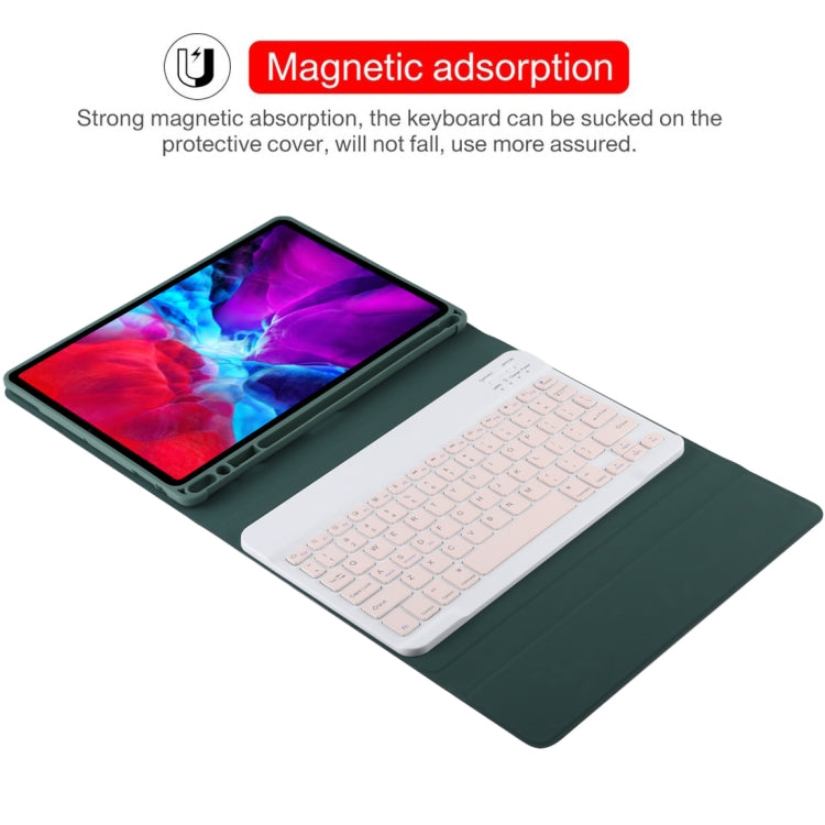TG11B Detachable Bluetooth Pink Keyboard + Microfiber Leather Tablet Case for iPad Pro 11 inch (2020), with Pen Slot & Holder