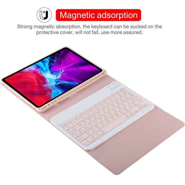 TG11B Detachable Bluetooth Pink Keyboard + Microfiber Leather Tablet Case for iPad Pro 11 inch (2020), with Pen Slot & Holder