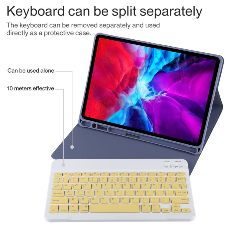 TG11B Detachable Bluetooth Yellow Keyboard + Microfiber Leather Tablet Case for iPad Pro 11 inch (2020), with Pen Slot & Holder