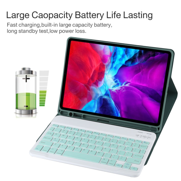 TG11B Detachable Bluetooth Green Keyboard + Microfiber Leather Tablet Case for iPad Pro 11 inch (2020), with Pen Slot & Holder
