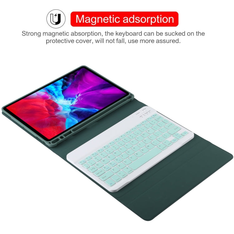 TG11B Detachable Bluetooth Green Keyboard + Microfiber Leather Tablet Case for iPad Pro 11 inch (2020), with Pen Slot & Holder