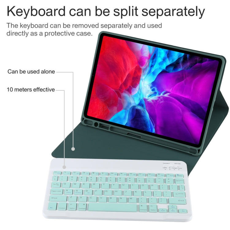 TG11B Detachable Bluetooth Green Keyboard + Microfiber Leather Tablet Case for iPad Pro 11 inch (2020), with Pen Slot & Holder