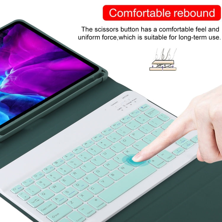 TG11B Detachable Bluetooth Green Keyboard + Microfiber Leather Tablet Case for iPad Pro 11 inch (2020), with Pen Slot & Holder