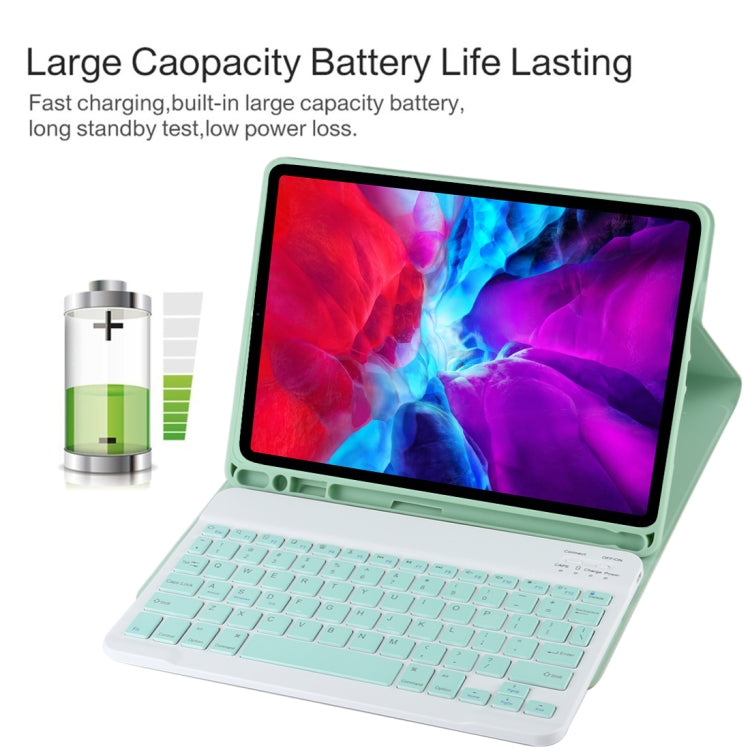 TG11B Detachable Bluetooth Green Keyboard + Microfiber Leather Tablet Case for iPad Pro 11 inch (2020), with Pen Slot & Holder