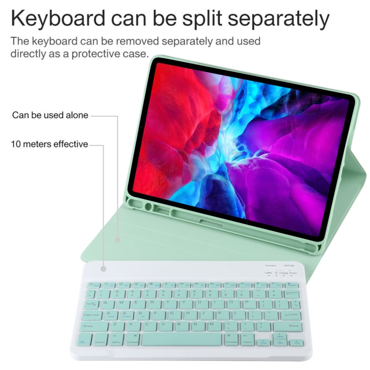 TG11B Detachable Bluetooth Green Keyboard + Microfiber Leather Tablet Case for iPad Pro 11 inch (2020), with Pen Slot & Holder