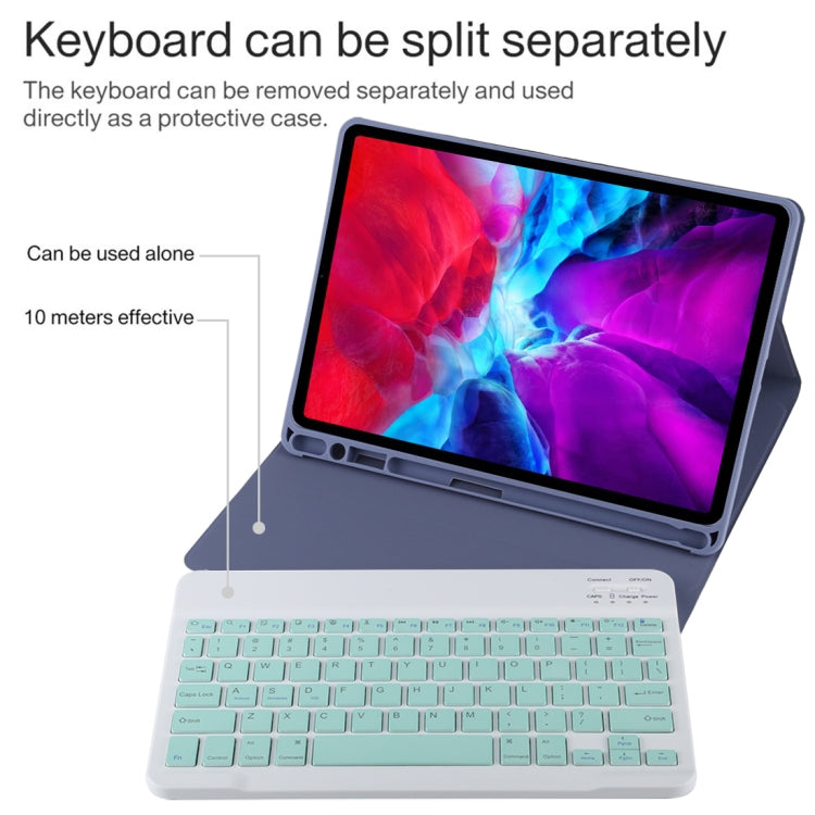 TG11B Detachable Bluetooth Green Keyboard + Microfiber Leather Tablet Case for iPad Pro 11 inch (2020), with Pen Slot & Holder
