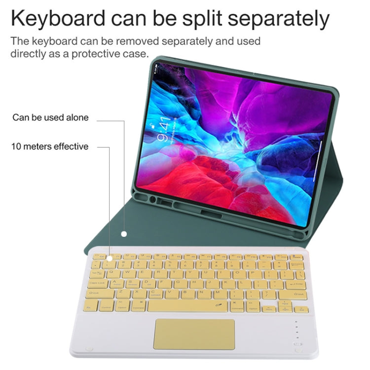 TG11BC Detachable Bluetooth Yellow Keyboard Microfiber Leather Tablet Case for iPad Pro 11 inch (2020), with Touchpad & Pen Slot & Holder