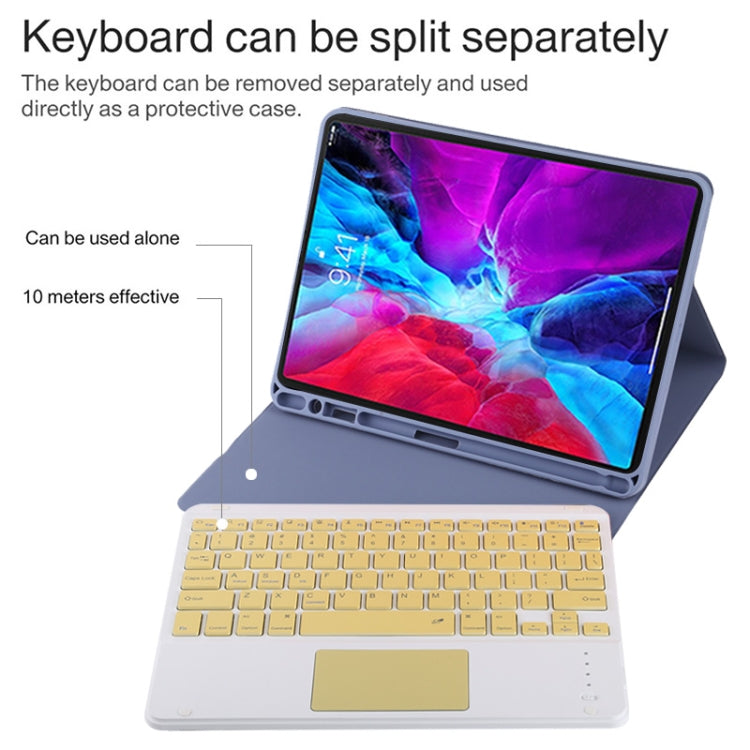 TG11BC Detachable Bluetooth Yellow Keyboard Microfiber Leather Tablet Case for iPad Pro 11 inch (2020), with Touchpad & Pen Slot & Holder