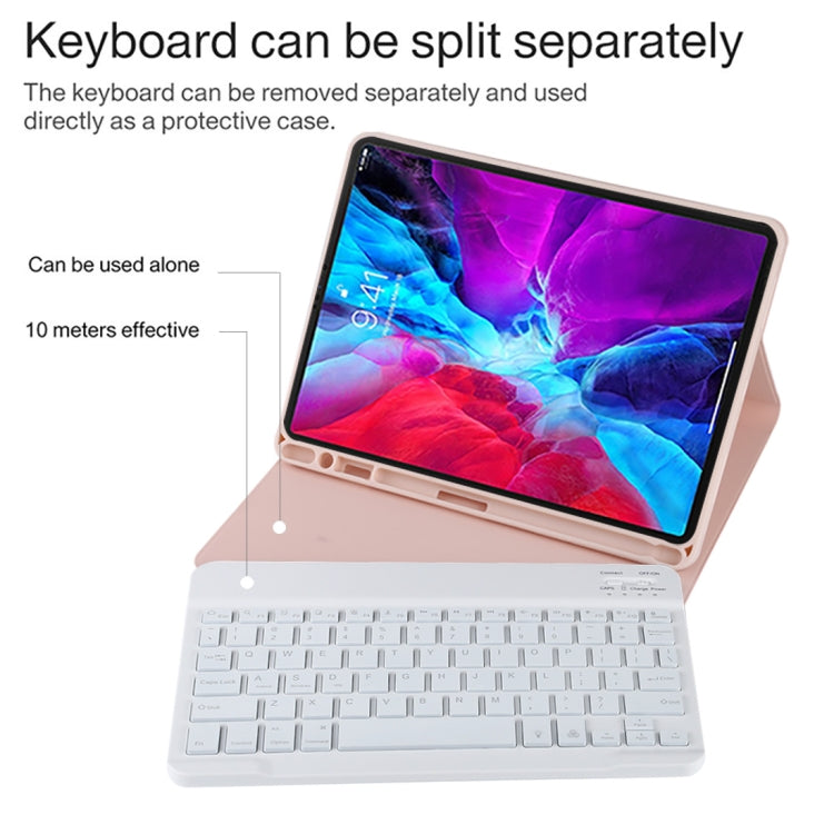 TG11BS Detachable Bluetooth White Keyboard Microfiber Leather Tablet Case for iPad Pro 11 inch (2020), with Backlight & Pen Slot & Holder