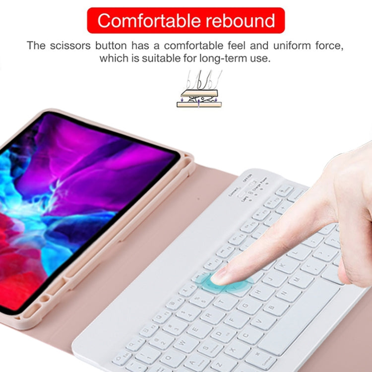 TG11BS Detachable Bluetooth White Keyboard Microfiber Leather Tablet Case for iPad Pro 11 inch (2020), with Backlight & Pen Slot & Holder