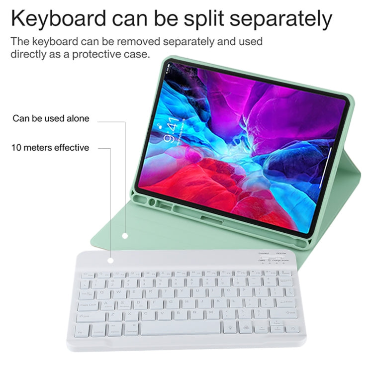 TG11BS Detachable Bluetooth White Keyboard Microfiber Leather Tablet Case for iPad Pro 11 inch (2020), with Backlight & Pen Slot & Holder
