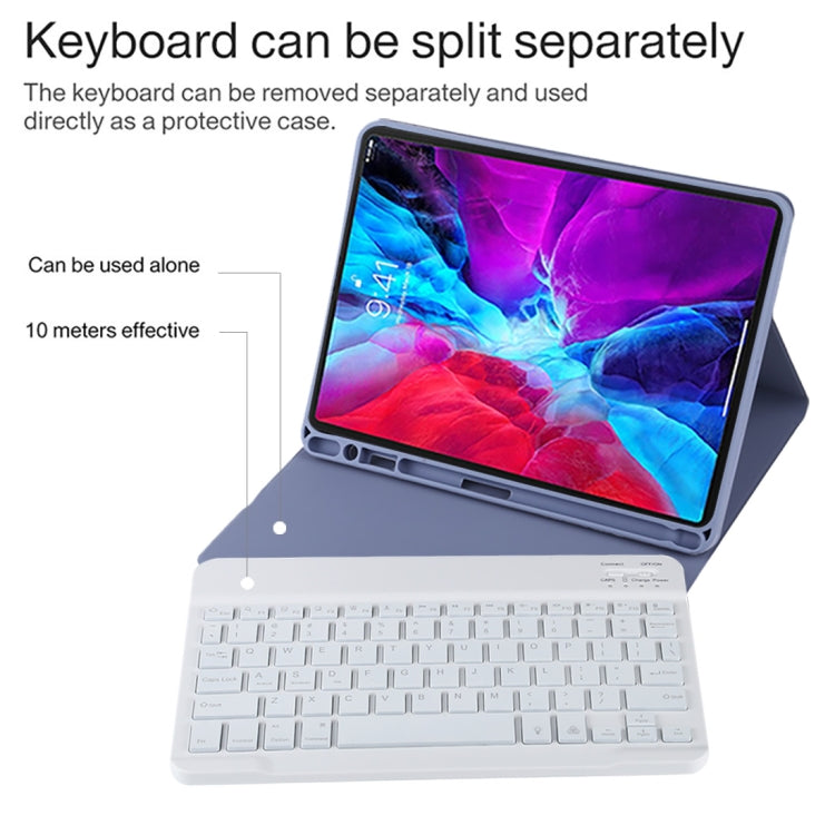 TG11BS Detachable Bluetooth White Keyboard Microfiber Leather Tablet Case for iPad Pro 11 inch (2020), with Backlight & Pen Slot & Holder