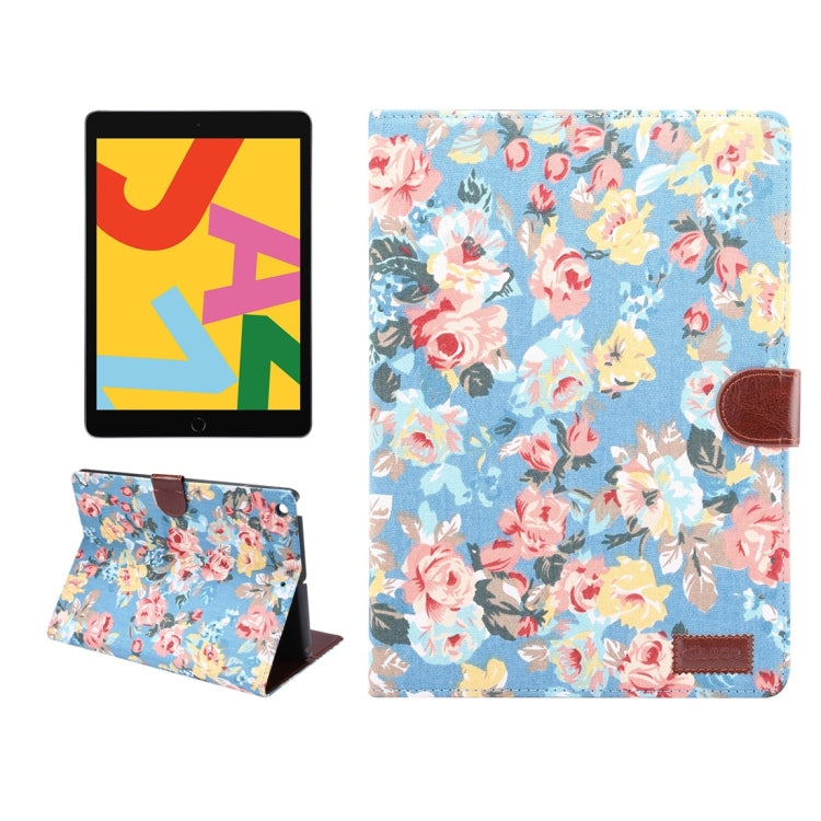 For iPad 10.2 2021 / 2020 / 2019 Dibase Horizontal Flip Floral Cloth Leather Case, with Holder & Card Slots & Wallet & Sleep / Wake-up Function(Blue)