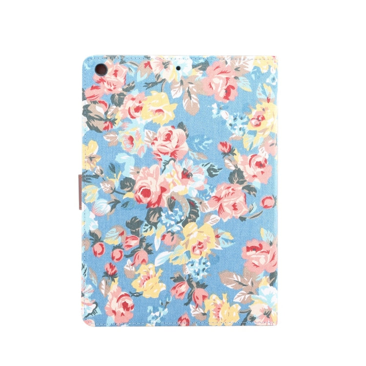 For iPad 10.2 2021 / 2020 / 2019 Dibase Horizontal Flip Floral Cloth Leather Case, with Holder & Card Slots & Wallet & Sleep / Wake-up Function(Blue)
