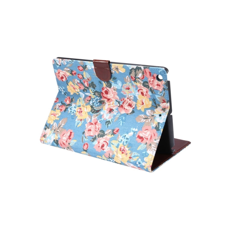 For iPad 10.2 2021 / 2020 / 2019 Dibase Horizontal Flip Floral Cloth Leather Case, with Holder & Card Slots & Wallet & Sleep / Wake-up Function(Blue)