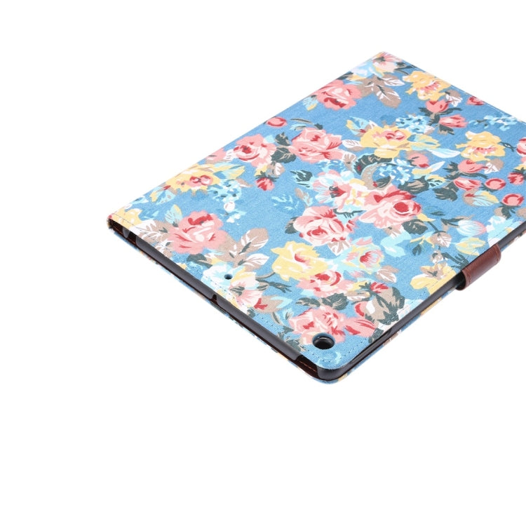 For iPad 10.2 2021 / 2020 / 2019 Dibase Horizontal Flip Floral Cloth Leather Case, with Holder & Card Slots & Wallet & Sleep / Wake-up Function(Blue)