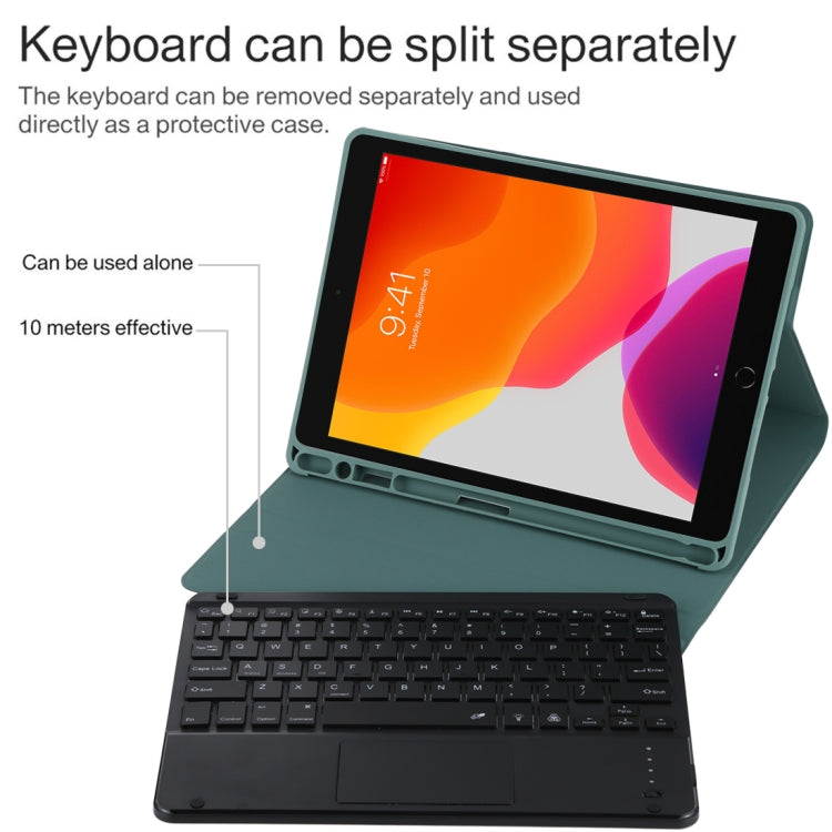 TG-102BCS Detachable Bluetooth Black Keyboard + Microfiber Leather Tablet Case for iPad 10.2 inch / iPad Air (2019), with Touch Pad & Backlight & Pen Slot & Holder