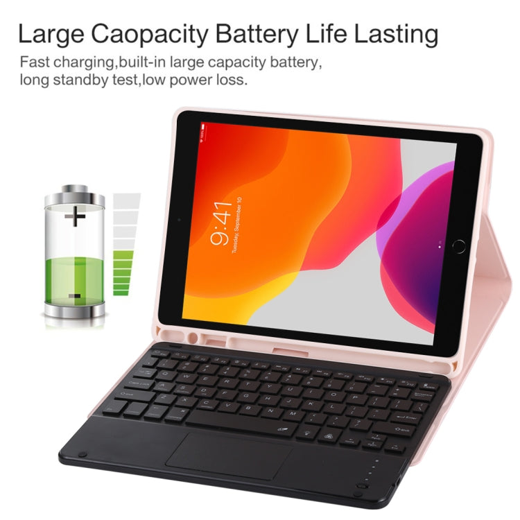TG-102BCS Detachable Bluetooth Black Keyboard + Microfiber Leather Tablet Case for iPad 10.2 inch / iPad Air (2019), with Touch Pad & Backlight & Pen Slot & Holder
